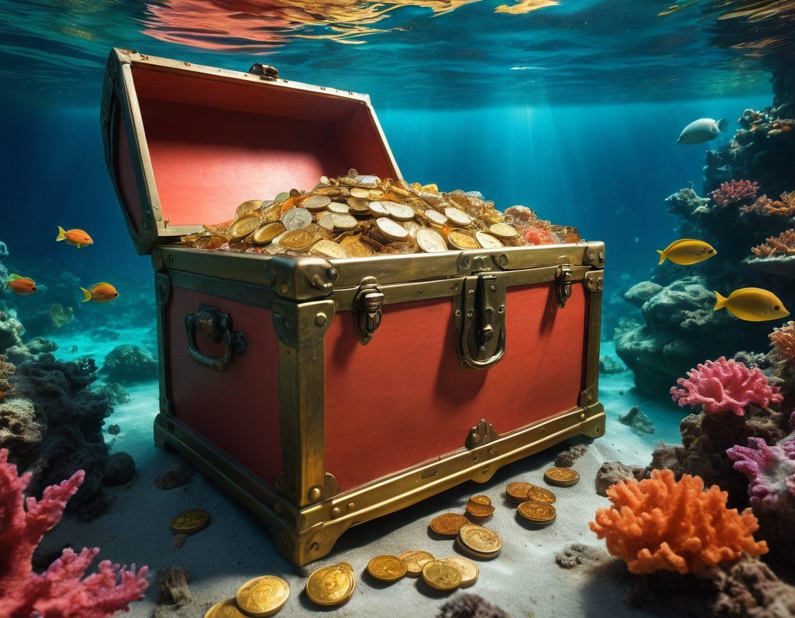 A deep sea setting where vibrant coral reefs represent various styles of adult entertainment, with playful, whimsical sea creatures symbolizing diverse content genres. Soft, warm lighting filters through the water, creating a welcoming yet mysterious ambiance. Centered in the image, a treasure chest overflowing with gold coins labeled with keywords like 'X-Rated', 'Passion', and 'Fantasy'. It invites curiosity while maintaining a sense of professionalism. surrealism. vibrant colors. underwater theme.